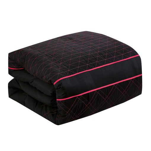Set de Edredon de 9 Piezas ESCA Negro Rosa, Juego de Sabanas, Ropa de Cama - Tamaño Cal King - Imagen 4