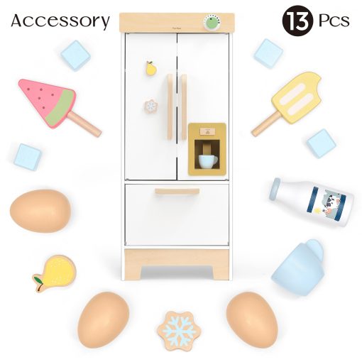 Juego de Cocina para Ninos PairPear, Refrigerador de Juguete de Madera, Set de Congelador para Ninos, Cocina de Juguete para Ninos Pequenos con Accesorios de Cocina de Juego, Regalo de Comida de Juguete para Ninos y Ninas de 3+ anos - Imagen 5