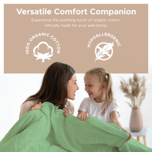 Manta de Muselina de Algodon Organico Sleep & Beyond - Suave y Transpirable 4 Capas Doble Gasa - Reversible - Certificado GOTS y Oeko Tex - Sueno Confortable para Todas las Estaciones - Tamano Twin - Verde Salvia - Imagen 2