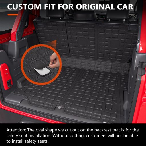 Tapete de Carga Compatible con Jeep Wrangler JL 4XE 4 Puertas 2021-2024 Alfombra de Maletero Alfombra para Respaldo Reemplazo de TPE para Accesorios Jeep Wrangler JL 2021-2024 (Para JL 4XE 21-24, Alfombra de Maletero+Alfombra para Respaldo) - Imagen 4
