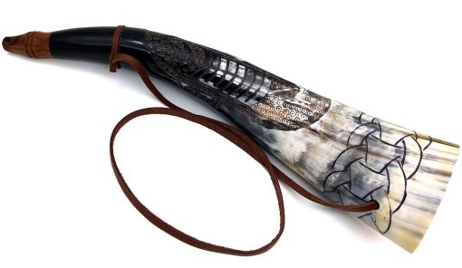 Cuerno de Guerra Vikingo - Trompeta de Batalla de Cuerno de Buey Genuino de 16" - Premium Grabado a Mano en Cuerno de Barco Cuerno Vikingo de Escandinavia Cuerno Antiguo de Caza Herramienta de Batalla CUERNO DE SOPLO CUERNO VIKINGO Con Soporte de Madera - Imagen 7