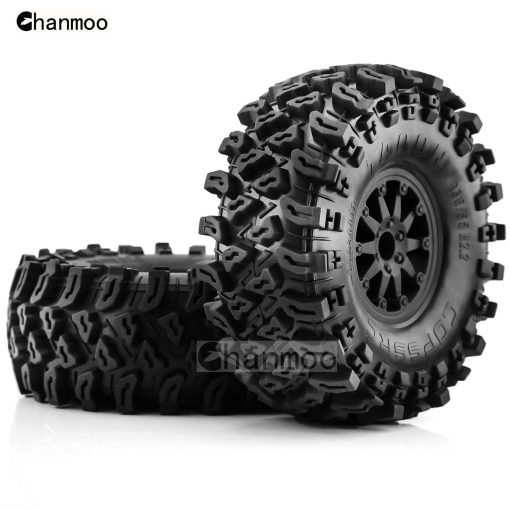 Neumaticos y Rines de 2.2 RC Crawler Chanmoo con Llantas de Bloqueo 1/10 de Goma para Coche Rock Crawler 1:10 Axial SCX10 90047 D90 TF2 Tamiya CC01 Traxxas TRX4 RGT 4PCS (Negro) - Imagen 3