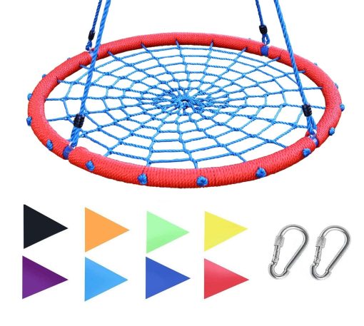 Columpio arbol Araña Gigante Royal Oak de 40", Capacidad de Peso de 600 lb, Marco de Acero Duradero, Impermeable, Cuerdas Ajustables, Juego de Bandera de Regalo y 2 Mosquetones, Diversion Sin Fin para Niños (Rojo y Azul)
