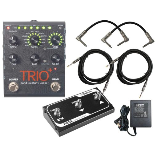 Pedal Creador de Banda y Looper DigiTech Trio+ con FS3X Footswitch, 4 Cables y Fuente de Alimentacion