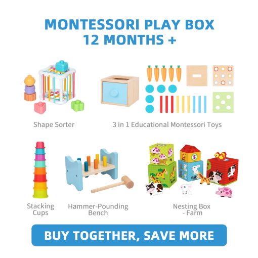 Juguetes Montessori para Bebes de 1 Ano, Kit Educativo de Aprendizaje 7 en 1 con Cubo Sensorial, Caja Apilable, Caja Educativa 3 en 1, Banco de Golpear y Vasos Apilables para Bebes - Imagen 2