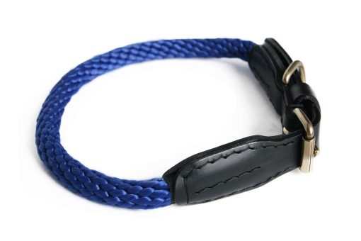 Collar para Perro Alvalley de Cuerda y Cuero con Hebilla - Collares Resistentes para Perros - Collar Trenzado Suave para Entrenamiento y Paseo - Cuerda de Polipropileno Duradera y Resistente (Azul Profundo, 22in, 19mm de Grosor)