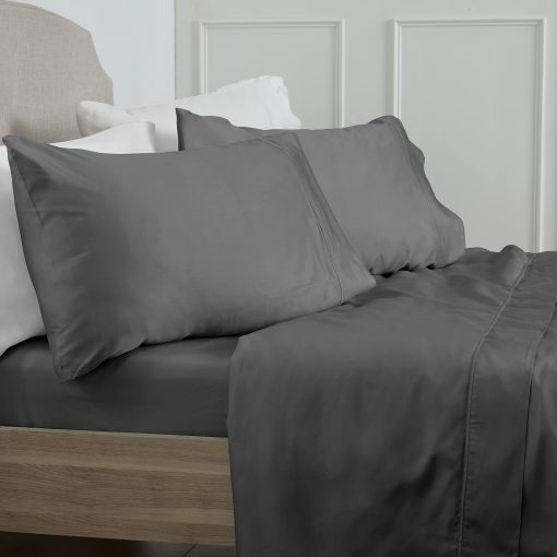Juego de sabanas 100% algodon egipcio | 400 hilos - Sabanas y fundas | Bolsillo profundo que se ajusta a colchones de hasta 18" | Talla King - Gris oscuro - 4 piezas | Algodon egipcio certificado | Delta del Nilo Coll. - Imagen 4