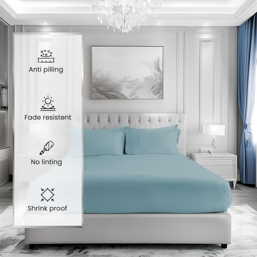 Juego de sabanas de algodon 100% de 1000 hilos para cama Full (se adapta hasta 17"), juegos de sabanas tamano Full, algodon de fibra larga, sabanas transpirables juego de sabanas tamano Full - Azul Frances - Imagen 6