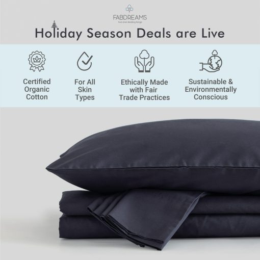 Juego de sabanas en tamaño California King 100% algodon organico de Percale de Fabdreams | 300 hilos | Certificado GOTS | Algodon de fibra larga | Fresco, Crispado y Transpirable | Se ajusta a colchones de hasta 17" de profundidad | Gris Oscuro - Imagen 2