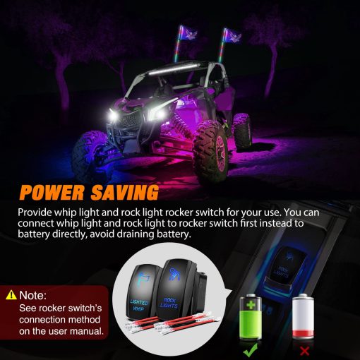 Nilight 2PCS 4FT RGB Luces de latigo LED y 4 PCS RGB Luces de roca Combo, Control Remoto y de la Aplicacion con Patrones de Seguridad de Luz de Parada de Giro de Persecucion DIY Luces Iluminadas de Antena para ATV UTV, Garantia de 2 Anos - Imagen 9