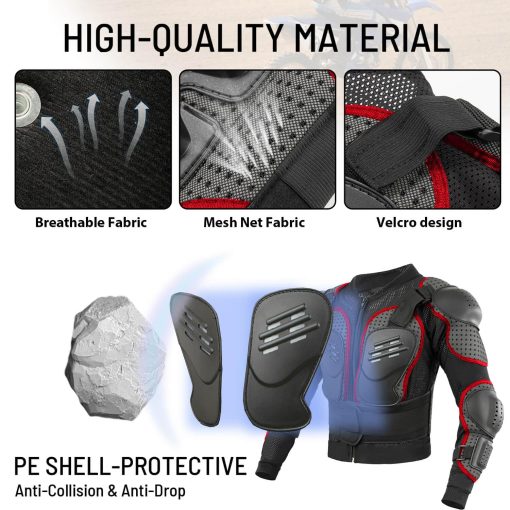 Chaqueta de Moto Infantil para Ninos, Proteccion para el Pecho y la Espalda para Moto, Chaqueta de Armadura Completa para Nino para Ciclismo MTB ATV Skate Esqui - Imagen 4