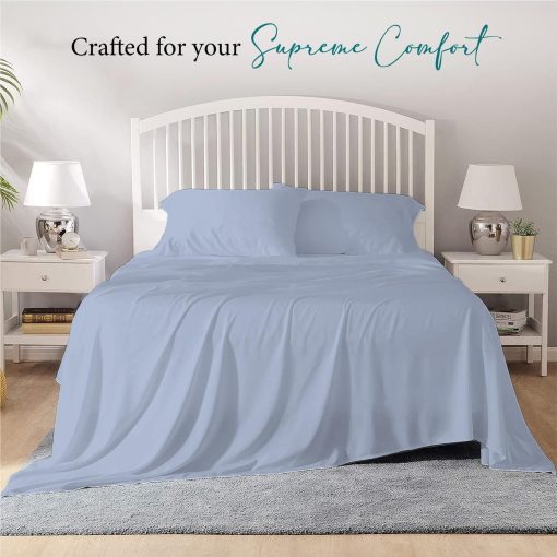 Juego de Sabanas King Bunny's Home Cooling Azul Cielo de Lujo en Algodon Egipcio 4 Piezas Juego de Sabanas King Suaves Sabanas King Size de 1000 Hilos con Bolsillo Extra Profundo de 17 Pulgadas Juego de Sabanas de Sabana de Hotel Tejido Saten - Imagen 2