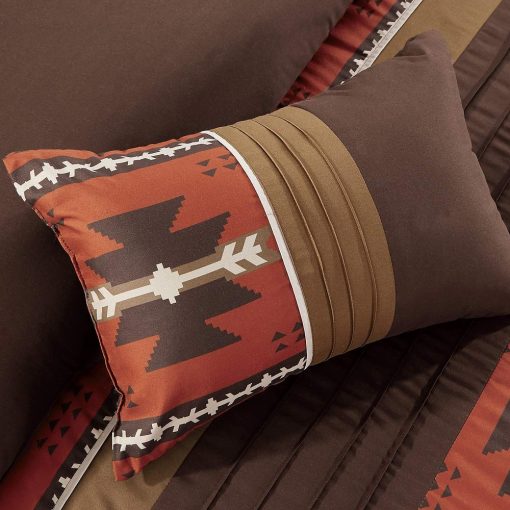Juego de Edredon de 7 Piezas de Diseño Nativo Americano del Suroeste y Oeste Cama Tamaño Reina Coffee Brown Bed in a Bag Ropa de Cama Navajo - Makala (Ladrillo Especias, Reina) - Imagen 4
