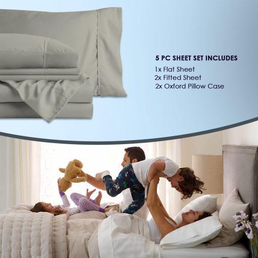 Juego de sabanas de cama Pizuna Pure 100% Algodon de Lujo Split King Plateado, 1000 Hilos de Algodon de Fibra Larga, Sabana Gruesa de Saten para Cama Ajustable King Split, 15" Profundo (Set de Sabanas de Cama de Algodon Peinado) - Imagen 4