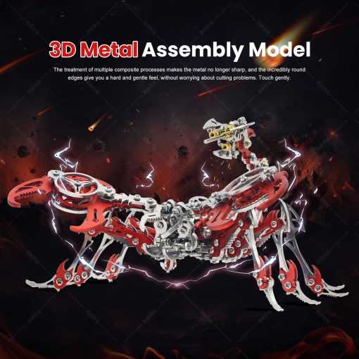 Rompecabezas metalico 3D del escorpion OVIMUM, kit de escorpion rey DIY de acero inoxidable, decoracion de modelo ensamblado a mano, rompecabezas para adultos/adolescentes (rojo) - Imagen 2