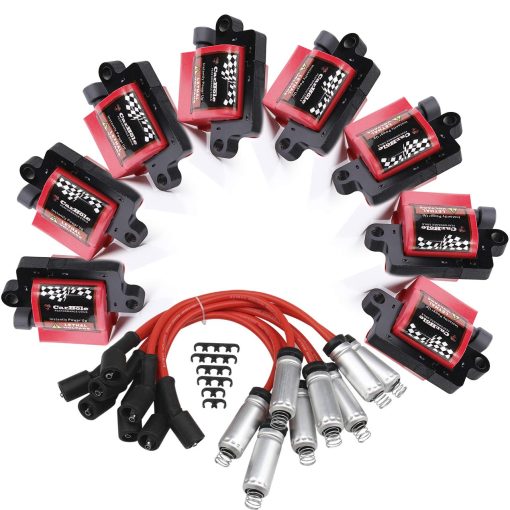 Paquete de 8 bobinas de encendido cuadradas UF271 D581 + 8 juego de cables de bujias de 8 mm de alta energia para Cadillac Chevrolet GMC Numero de parte 12558693 12556893 3859078