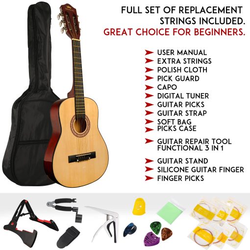 Guitarra Acustica de Madera BESYOU de 30" con Estuche, Libro de guitarra y Accesorios para Ninos/Ninas/Chicos/Principiantes (Natural) - Imagen 2