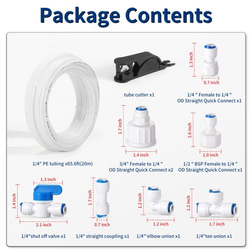 Kit de Linea de Agua de 1/4" OD Profesional para Maquinas de Hielo de Refrigerador, 65 ft Kit de Linea de Agua para Sistemas de Agua RO con Conexiones - Imagen 2