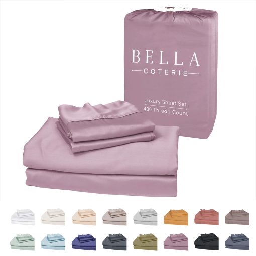Juego de sabanas de lujo Bella Coterie Luxury Cal King Bamboo | Cultivo organico | Ultra suaves | Refrescante para los que duermen calientes | Bolsillos profundos de 18" | Viscosa Hecha de Bambu [Lila]
