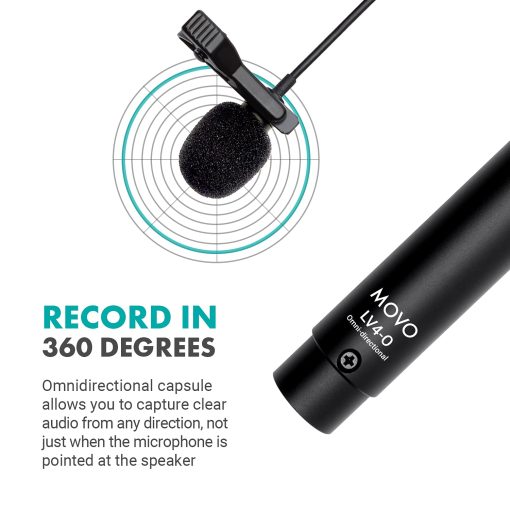 Microfono Lavalier Movo LV4-O con Phantom Power Omnidireccional XLR - Ideal para Filmar, Podcast, Livestream, Entrevistas o Grabaciones en YouTube - Imagen 4