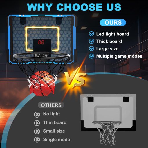 Aro de Baloncesto para Interiores para Ninos, Aro de Baloncesto Mini con Luz LED, Aro de Baloncesto Sobre la Puerta con Marcador y 4 Balones - Regalos de Juguetes de Baloncesto para Ninos y Ninas de 3 a 12 Anos - Imagen 3
