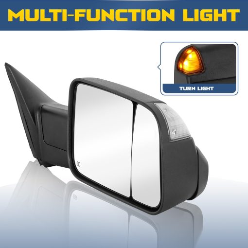 Par de Espejos de Remolque con Calefaccion para Dodge Ram 1500 2002-2008 / Ram 2500 3500 2003-2009 con Luz de Senal de Giro Extensible Plegable (Negro) - Imagen 3