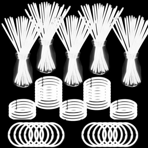 YOFOBU 500 PCS Pulseras y Collares de Palitos Luminosos Blancos 8" con Conectores para Fiestas Glow in The Dark Suministros para Fiestas Neon Fiesta Luminosa para Halloween Navidad Dia de San Valentin Boda
