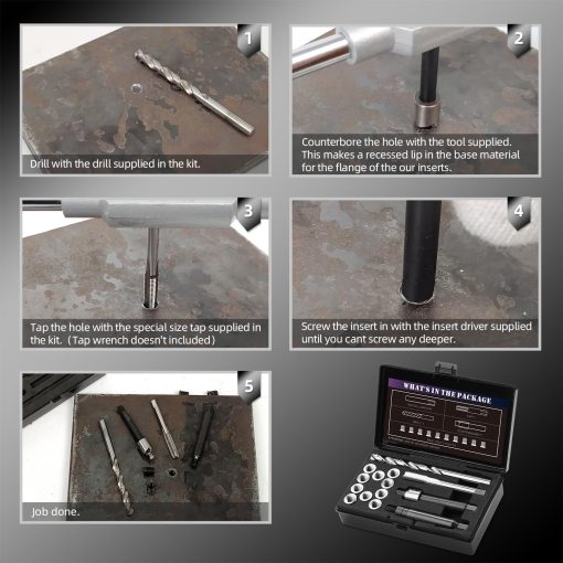 Kit de Reparacion de Roscas SENNMONN M8x1.25 con Insertos de 11.7mm de Broca HSS, Macho, Herramienta de Instalacion, Insertos de Acero Inoxidable M8*1.25 * 11.7mm * 10pcs - Imagen 6