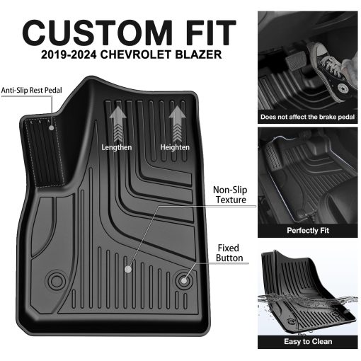 Tapetes para piso AOMSAZTO para Chevy Blazer 2019-2024 (No para el modelo Blazer EV), Tapetes para Automoviles Compatibles con Chevrolet Blazer 2024, Proteccion Integral para 1ra y 2da Fila, Negro - Imagen 3