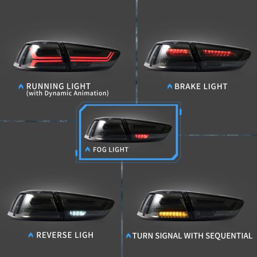 VLAND Luces traseras LED compatibles con Mitsubishi Lancer & EVO X 2008-2020 (No es compatible con Sportbacks/fortis/io) con senal de giro secuencial de ambar, Ensamblaje de lampara trasera de LED completo Lente clara - Imagen 2