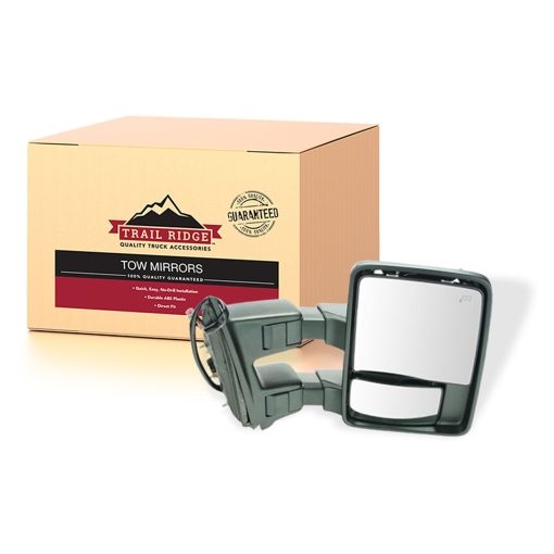 Espejo de remolque para vista lateral Trail Ridge con senal ahumada calefactada plegable telescopica lado del conductor izquierdo LH para camiones Ford Super Duty (F250, F350, F450)