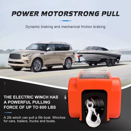 Cygrd Cabrestante Electrico para Embarcacion, Cabrestante Electrico Reversible para Remolque 12V DC, Funciones de Entrada de Potencia, Salida de Potencia y Rueda Libre para Embarcaciones de 2000 lbs con Control Remoto Inalambrico y Manivela Manual - Imagen 2