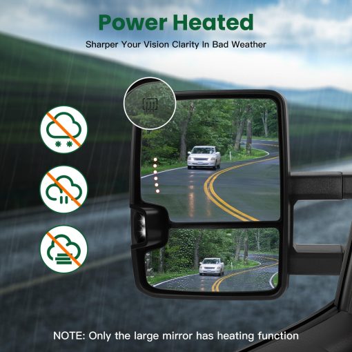 Espejos de remolque SCITOO Espejos exteriores para Chevy para GMC 2007-2014 para Silverado/para Sierra Par de espejos retrovisores con control de potencia, calefaccion, señal de giro, luz de marcha atras, plegado y extension manual - Imagen 4