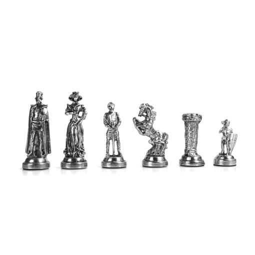 Ajedrez de metal de cobre antiguo del Ejercito Britanico Medieval para adultos, piezas hechas a mano y tablero de ajedrez de madera solida natural con diseno de perlas alrededor del tablero y almacenamiento dentro del rey 2,75 pulgadas - Imagen 7