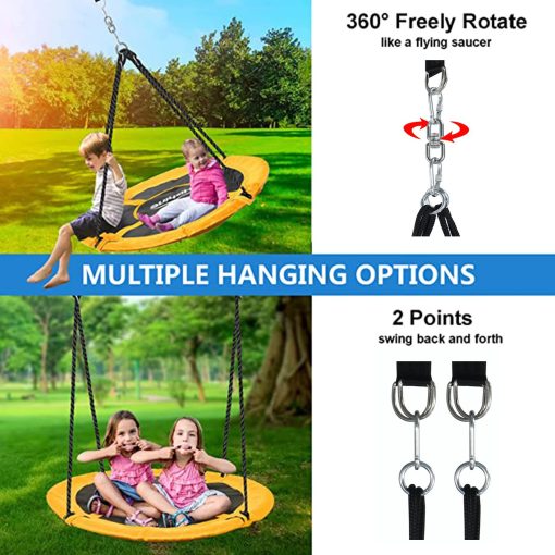 Hishine Columpio Redondo de 43" para Ninos, 360?, Resistente al Agua con Giro, Correas de Colgar, Cuerdas Ajustables, Columpio Redondo Giratorio para arbol / Juego de Columpios (Naranja) - Imagen 5