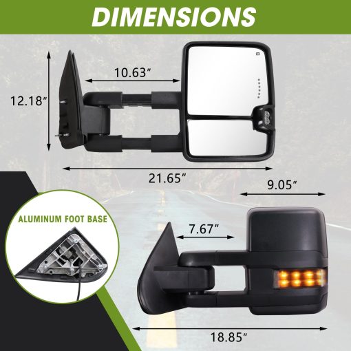 Espejos de Remolque SIZIOM 2014-2018 Chevy Silverado GMC Sierra con Luz de Marcha, Calefaccion, Cristal Electrico - Juego de Espejos de Remolque (Negro Texturizado) - Imagen 7