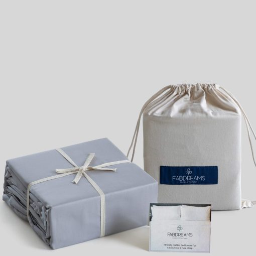 Juego de Sabanas 100% Algodon Organico de Tamano Individual de Percale | 300 Hilos | Certificado GOTS | Algodon de Fibra Larga | Fresco y Transpirable | Se Adapta a Colchones de hasta 17" de Bolsillo Profundo | Gris Claro