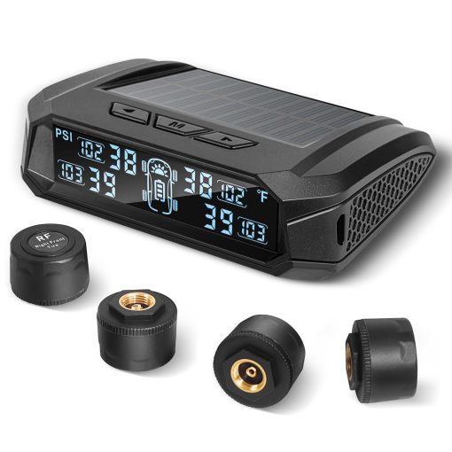 Sistema de Monitoreo de Presion de Neumaticos para RV Masoll, Sistema de Monitoreo de Presion de Neumaticos TPMS Inalambrico con Cargador Solar, TPMS para RV con 4 Sensores de Presion de Neumaticos y 6 Modos de Alarma (0-87 PSI)