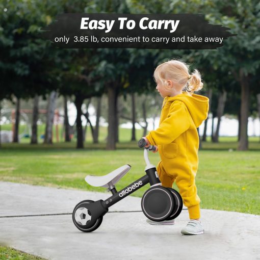 Bicicleta de Equilibrio para Bebe allobebe, Bicicletas Lindas para Ninos de 12 a 36 Meses Regalos para Nina de 1 Ano Bicicleta para Entrenar al Bebe de Estar de Pie a Correr con Asiento Ajustable Ruedas Silenciosas y Suaves (Negro) - Imagen 6