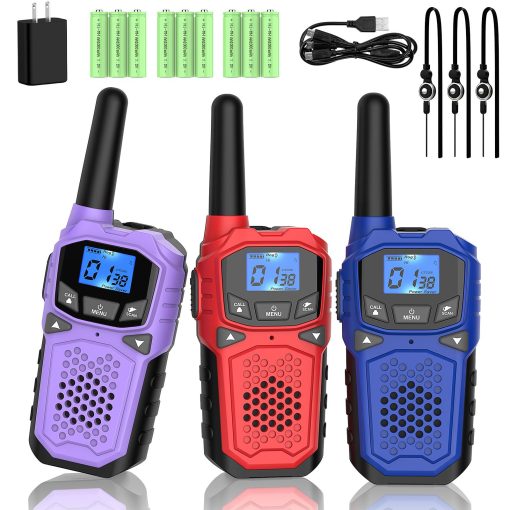 Walkie Talkies para Adultos - WokTok Radio de Largo Alcance para Camping Senderismo Accesorios de Senderismo Equipo de Camping Regalo de Navidad Cumpleanos para Ninos, Sirena de SOS, Alerta Meteorologica NOAA, 3 Radios