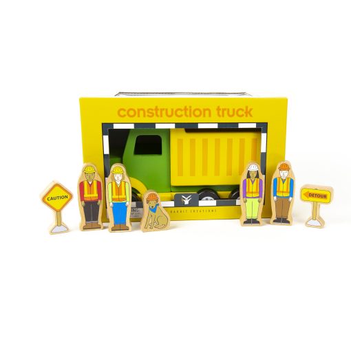 Set de Camiones Magneticos Jack Rabbit Creations- Equipo de Construccion- 8 Piezas- Incluye Camion Volquete, Senales de Trafico, Perro y Trabajadores de la Construccion- Juguete para Desarrollo Motor- Ninos 3+ - Imagen 5