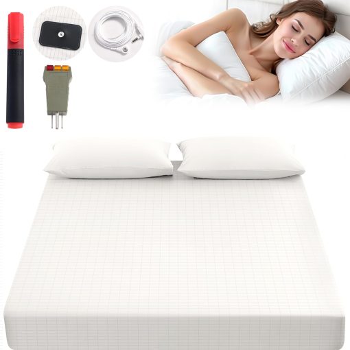 Sabanas de conexion a tierra, Sabanas ajustables de conexion a tierra 90% algodon organico + 10% fibra de plata pura, Utilizadas para mejorar el sueño y aliviar el dolor Sabanas de conexion a tierra para la cama (Blanco, King)