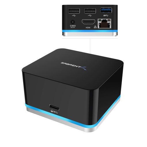 Estacion de acoplamiento mini Sabrent de 5 puertos USB tipo C para Continuum, compatible hasta 3840x2160 a 30HZ (DS-CMND) Negro