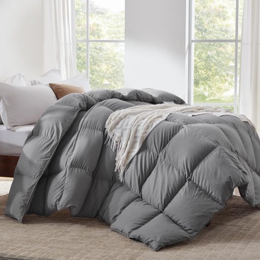 Edredon de Plumas King Size Globon Fluffy - Todas Las Estaciones - Inserto de Edredon Ultra-Suave con Funda de Algodon, 680 Fill Power, Calidez Media con Correas de Esquina, Gris - Imagen 6