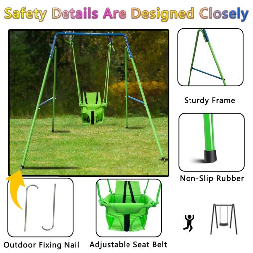 Hisecome 2-en-1 Trampolin y Columpio para Ninos, Trampolin de 42 pulgadas para Ninos pequenos; Columpio para Ninos pequenos, Columpio resistente para Bebes con Asiento de cinturon de seguridad y Soporte de metal plegable (Verde) - Imagen 5