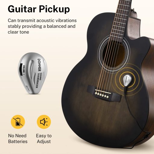 Guitarra Acustica Donner para Principiantes Adultos 40 Pulgadas Cutaway Kit de Guitarra Acustica con Pastilla Leccion en Linea Bolso Afinador Capo Correa Mini Jumbo Viaje Adolescente Diestro Negro Marron DAJ-110CD - Imagen 5