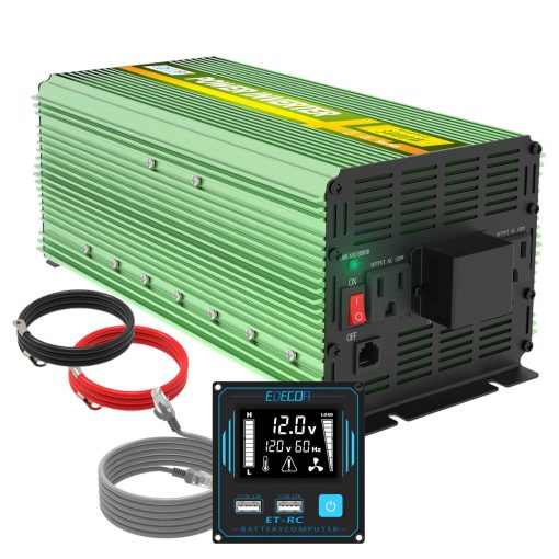 Inversor de Corriente EDECOA 3000 Vatios DC 12V a AC 110V 120V Convertidor 3000W para Coche Camion RV con LCD y Doble Puerto USB Control Remoto (ETRC Remoto)