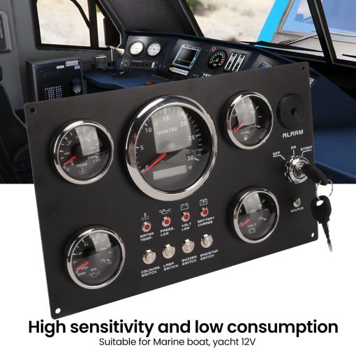 Conjunto de Medidores de 5 Gauges para Panel de Instrumentos 12V 7 Colores Nivel de Aceite Temperatura del Agua Presion de Aceite Voltaje Monitor para Barco Marino - Imagen 6