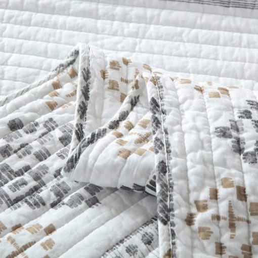 Juego de Edredon SahSahCasa King Size, 100% Algodon, Edredon Boho, Set de Ropa de Cama, Colchas Bohemias Reversibles, Ligero, Rayas, White/Grey, 3 Piezas - Imagen 4