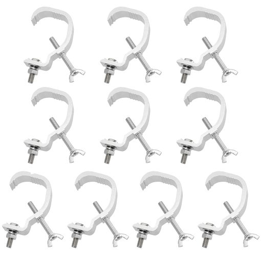 PINGEUI 10 Pack Abrazadera de Luz de Escenario, Abrazadera de Truss de Aleacion de Aluminio, Gancho de Abrazadera de Luz de Escenario para Luces de DJ, Luces Par, Luces de Foco, Apto para Tuberia de 1.18-2 Pulgadas de Diametro Exterior, Carga Maxima 44 lbs